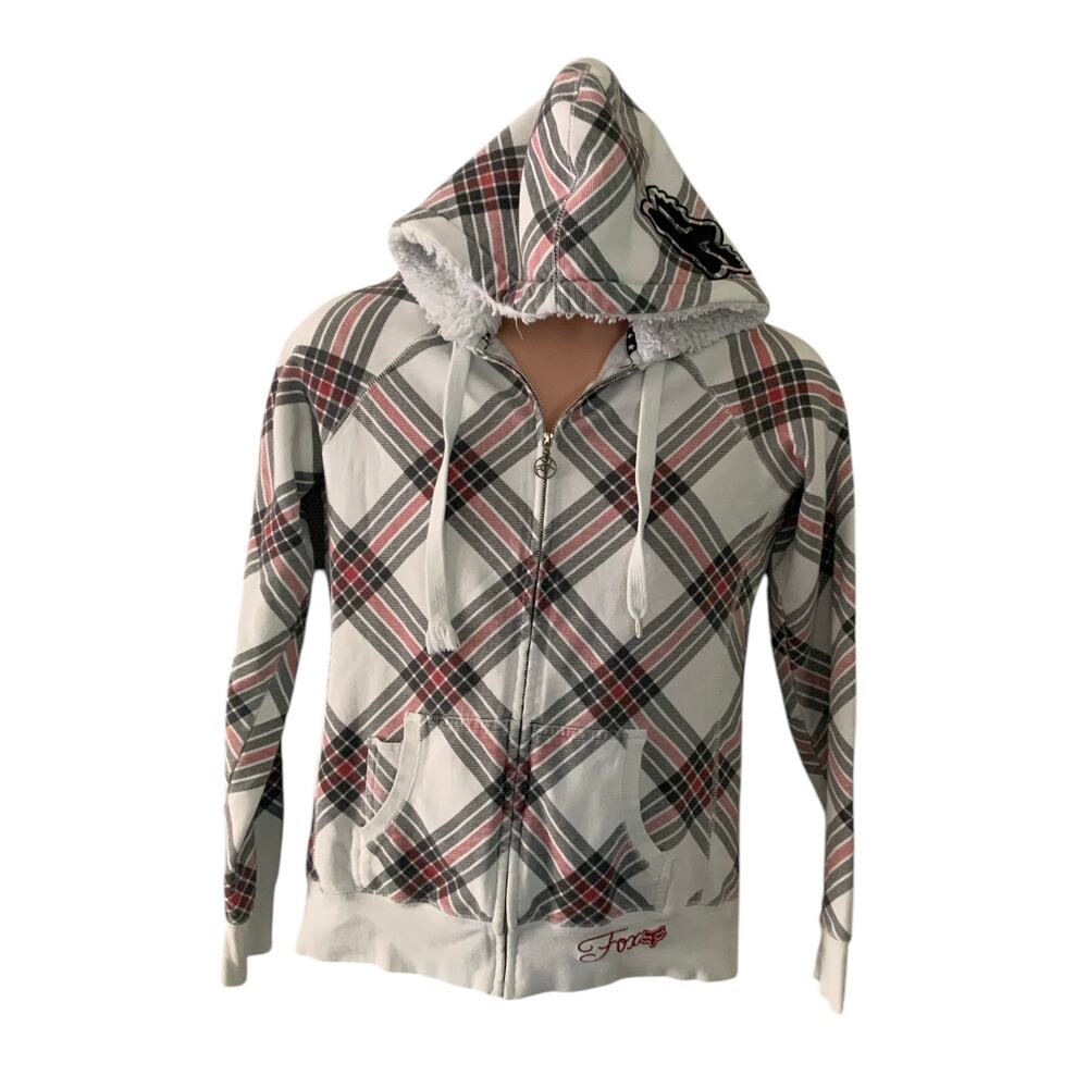 Fox Head Racing Red White Black Embroidered Logo Zipper Hooded Track Jacket L